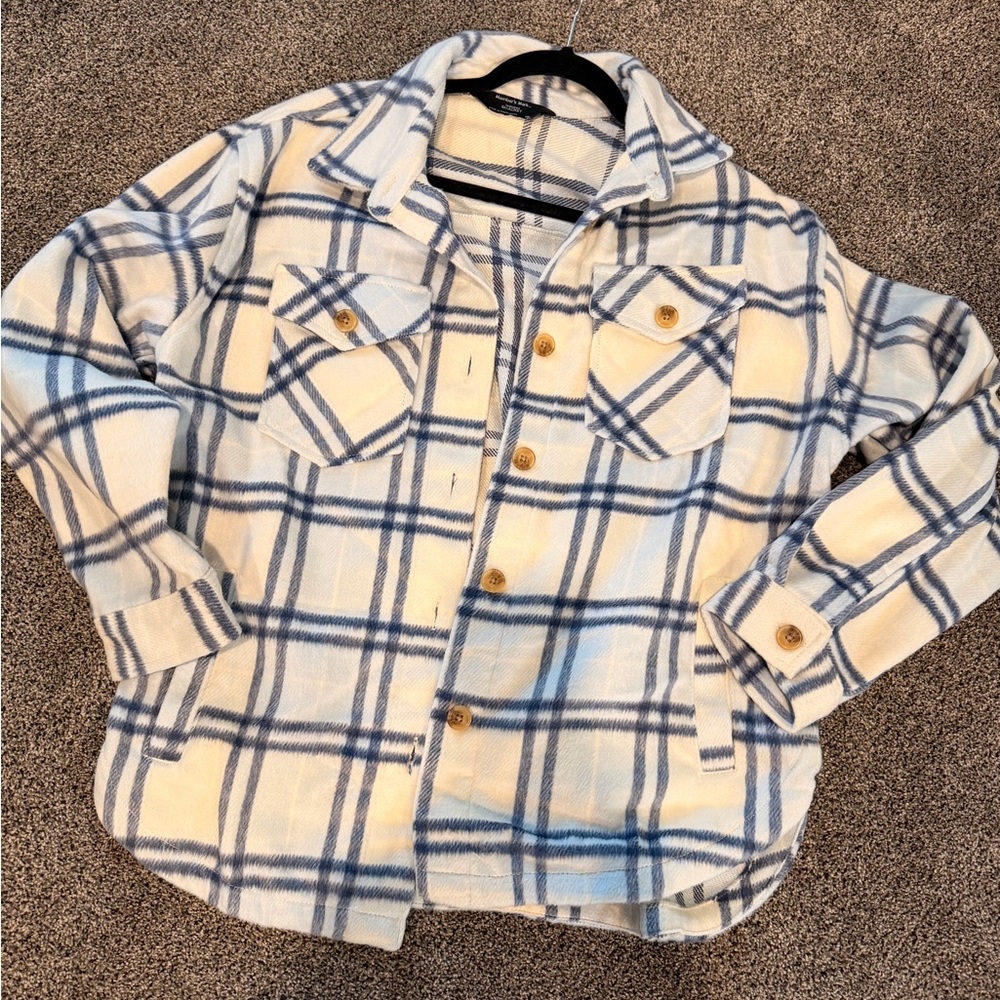 Blue and White Plaid Button-Up Shacket